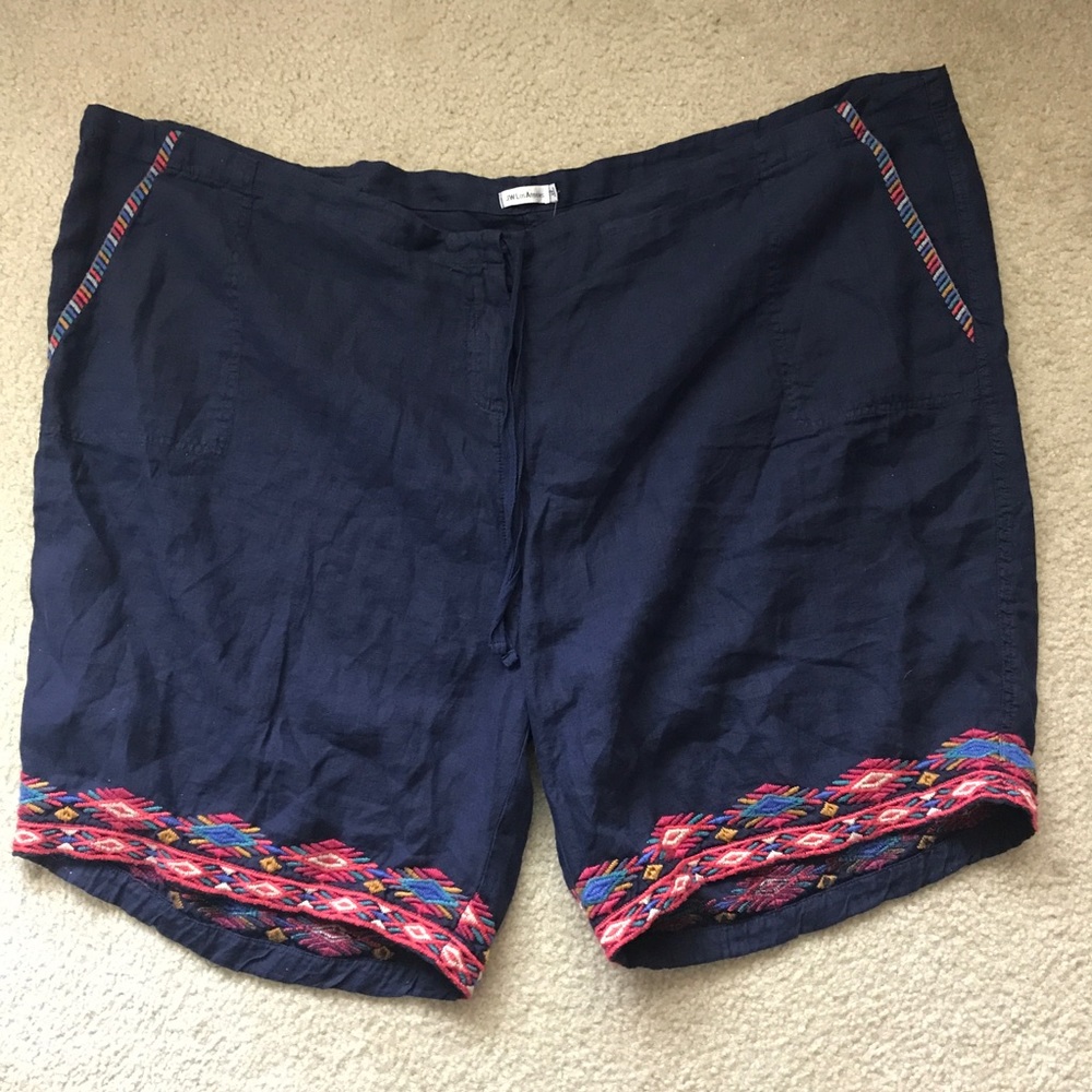 Johnny Was Etienne Navy Linen Shorts 3X